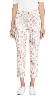 DL1961 Women's Mara Ankle High Rise Straight Jeans, Floral, White Size 27