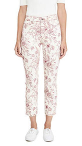 DL1961 Women's Mara Ankle High Rise Straight Jeans, Floral, White Size 27