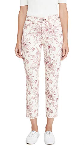DL1961 Women's Mara Ankle High Rise Straight Jeans, Floral, White Size 27