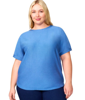 Melissa Paige Plus Size 3X Button-Back Boat neck Dolman-Sleeve Sweater Blue $52