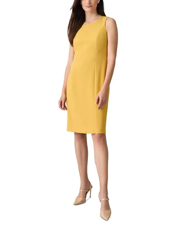 Kasper Women's Crewneck Sleeveless Sheath Dress Yellow Size 8P Petite MSRP $89