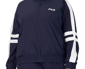 FILA Plus Size 1X Jovia Zip-Front Logo Track Jacket Navy Blue MSRP $70