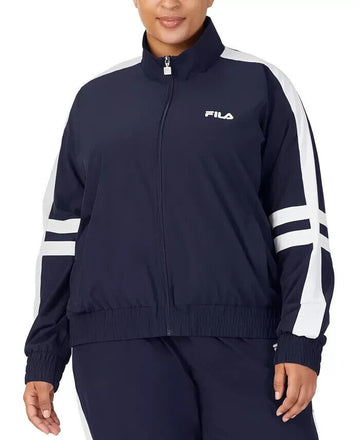 FILA Plus Size 1X Jovia Zip-Front Logo Track Jacket Navy Blue MSRP $70