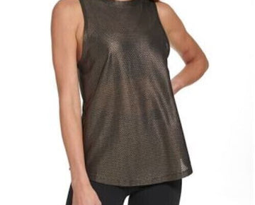 Dkny Sport Women's Honeycomb Mesh Sleeveless Top - Black/gold Size XL MSRP $50