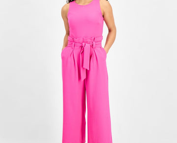 Bar Iii Women Sleeveless Crewneck Tie Waist Jumpsuit Pinkadelic Size PS Pink $60