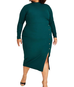 Nina Parker Womens Plus Ribbed Midi Dress Green Size 0X