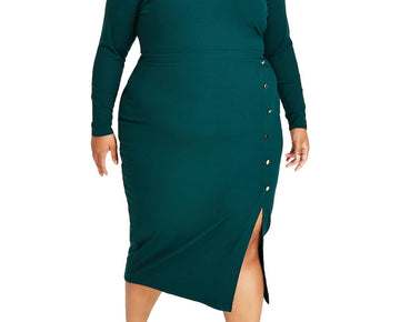 Nina Parker Womens Plus Ribbed Midi Dress Green Size 0X