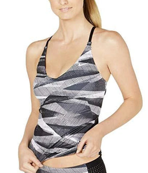 NIKE Line Up Printed Cross Back Tankini Swimwear Top Size XS Black MSRP $72
