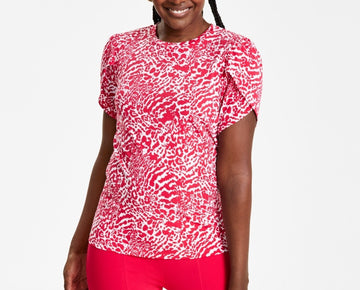 Michael Kors Women's Animal-Print Petal-Sleeve Top Size M MSRP $74 Pink