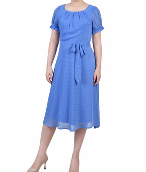 NY Collection Womens Petites Chiffon Knee-Length Midi Dress Blue Size LP