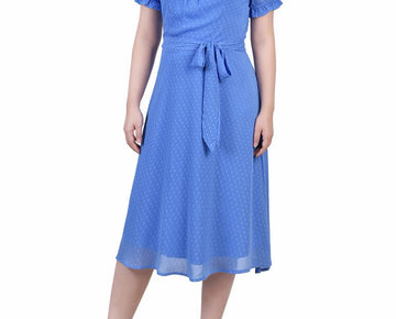 NY Collection Womens Petites Chiffon Knee-Length Midi Dress Blue Size LP