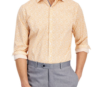Bar Iii Mens Slim fit Dress Shirt Size L 16/16.5 Orange Floral MSRP $70