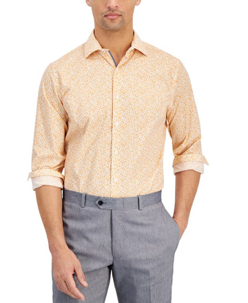 Bar Iii Mens Slim fit Dress Shirt Size L 16/16.5 Orange Floral MSRP $70