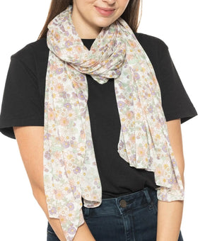 Jenni Scarf Womens One Size White Multi Floral Rectangle Lightweight Wrap Spring