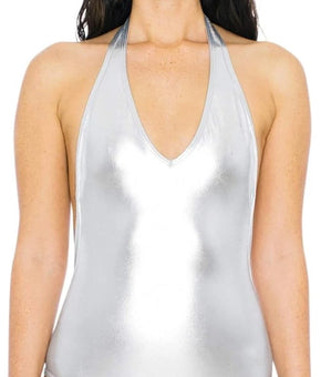 American Apparel Women Metallic Sunsuit One Piece Silver Hologram Size L