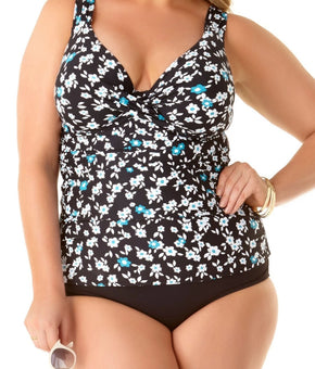 Anne Cole Plus Underwire Twist Front Tankini Swim Top Size 16W Black MSRP $82