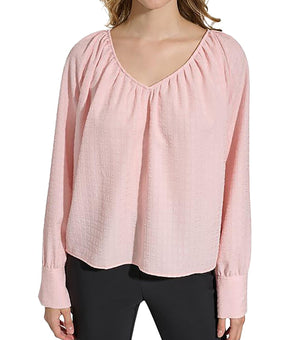 Calvin Klein Womens V Neck Bishop Sleeve Blouse Size XS Pink
