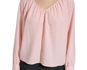 Calvin Klein Womens V Neck Bishop Sleeve Blouse Size XS Pink