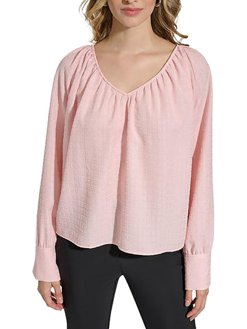 Calvin Klein Womens V Neck Bishop Sleeve Blouse Size XS Pink