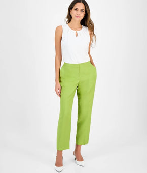 Kasper Women's Linen Mid-Rise Straight-Leg Ankle Pants Green Petite Size 12P $89