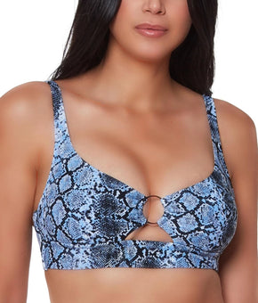 Bar III Slitherin Ring-Front Bikini-Top ONLY Periwinkle Allure Blue Black Size S