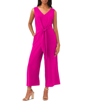 Vince Camuto flared leg Sleeveless V-Neck Tie-Waist Jumpsuit Pink Size S $109
