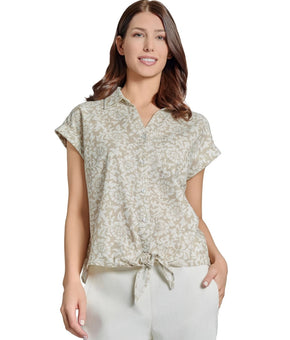 Jones New York Printed Lined-Blend Tie-Front Blouse Gray White Size XL MSRP $70