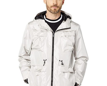 Karl Lagerfeld Men Paris Shiny Four-Pocket Hooded Jacket Silver Size L MSRP $229