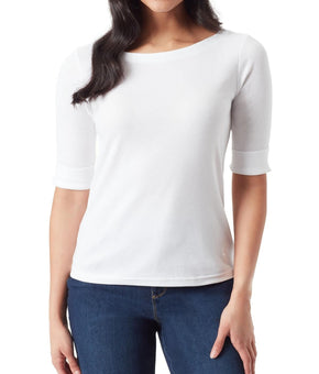 Gloria Vanderbilt Womens Crewneck Elbow Sleeve Pullover Top White Size XL