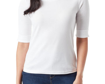 Gloria Vanderbilt Womens Crewneck Elbow Sleeve Pullover Top White Size XL