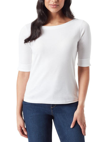 Gloria Vanderbilt Womens Crewneck Elbow Sleeve Pullover Top White Size XL