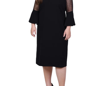 NY Collection Plus Size Illusion Neck Scuba Dress Black Size 1X