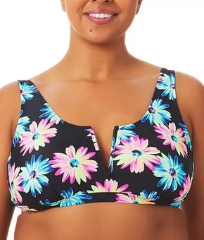 California Waves Plus Size 2 (20/22) Gerber Daisy Bralette Bikini Top Black