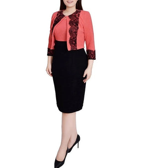 NY Collection Petite Lace-Detail 2 Piece Knit Dress Set Black Size 14P MSRP $62