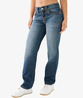 True Religion Women's Ricki Flap Big T Relaxed Straight Jean Blue $199 Size 31