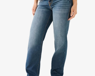 True Religion Women's Ricki Flap Big T Relaxed Straight Jean Blue $199 Size 31