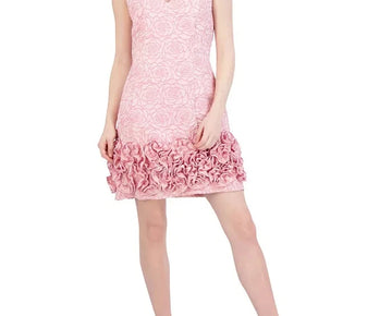 Donna Ricco Floral Jacquard Ruffled Sheath Dress Pink Size 6 MSRP $129