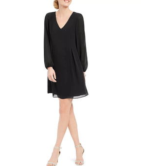 I.N.C. Bow-Back V-neck Elastic cuffs Bow Shift Dress Black Size L $80 SALE