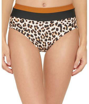 DKNY MULTI Colorblocked High-Waist Bikini Swim Bottom, US Size M Brown