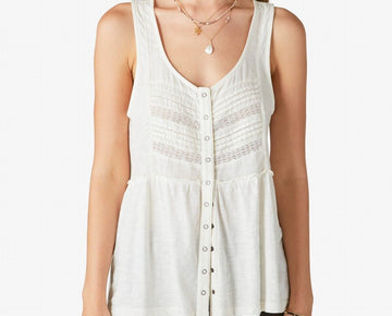 Lucky Brand Women's Pintuck Cotton Tank Top Cream Size XXL MSRP $70