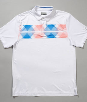 Pga Tour Mens Regular fit Short Sleeve Golf Polo Shirt XXL White Blue Argyle