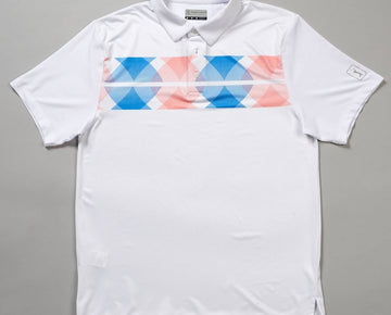 Pga Tour Mens Regular fit Short Sleeve Golf Polo Shirt XXL White Blue Argyle