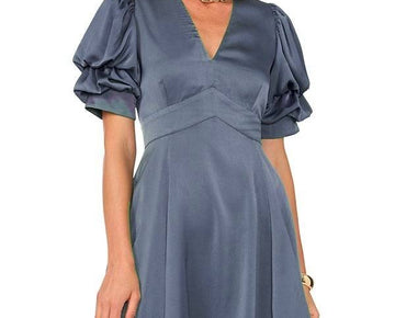 1.STATE Women's Tiered Bubble-Sleeve V-Neck Mini Dress Blue Size M