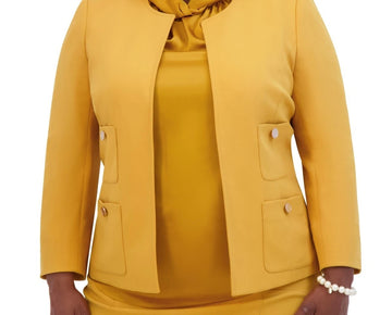 Kasper Women's Open-Front Round-Neck Blazer Yellow Mustard Size L MSRP $129