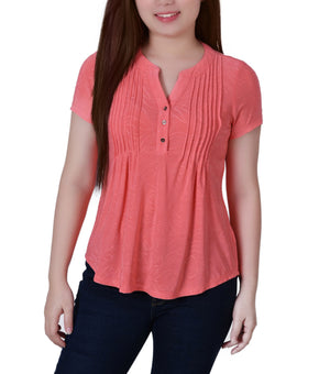 NY Collection Women Petite Jacquard Knit Top Sugar Coral Orange Size PM