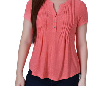 NY Collection Women Petite Jacquard Knit Top Sugar Coral Orange Size PM