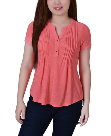 NY Collection Women Petite Jacquard Knit Top Sugar Coral Orange Size PM