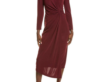 Anne Klein womens Shirred O-Ring Midi Dress, Size M, Red MSRP $149