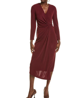 Anne Klein womens Shirred O-Ring Midi Dress, Size S, Red MSRP $149
