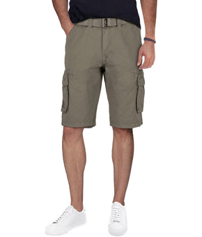 RAW X Mens Belted 12.5" Inseam Knee Length Cargo Shorts, Stone, Size 46 Gray